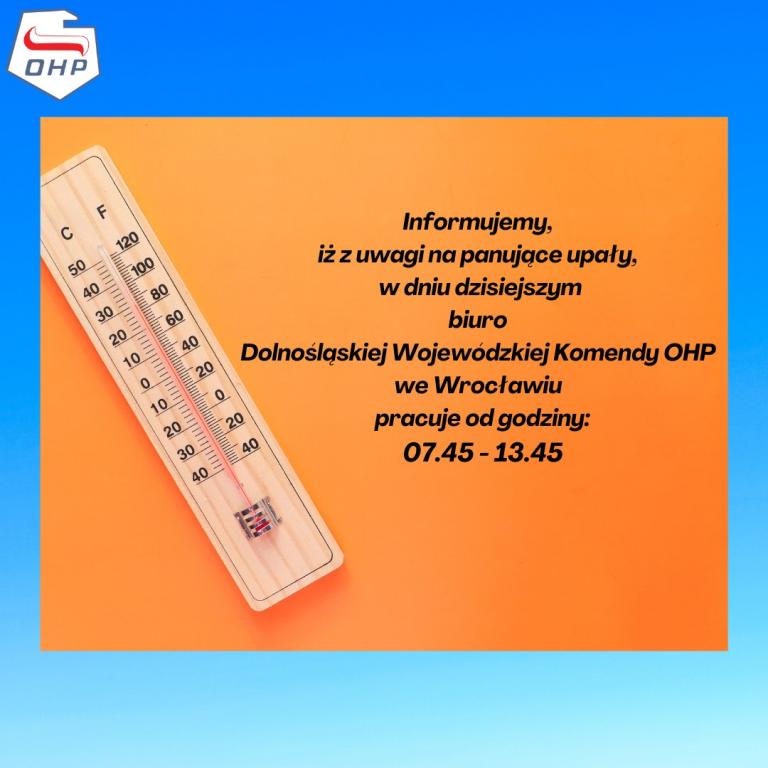 Uwaga zmiana godzin pracy Dolnośląskiej WK OHP w dniu 14.08.2024r.
