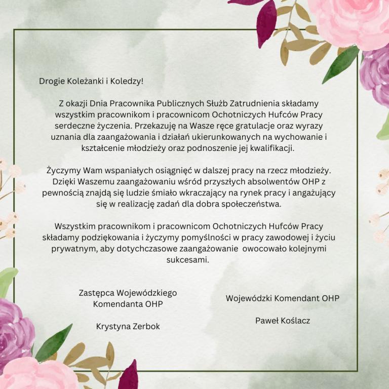 Życzenia z okazji Dnia Pracownika Publicznych Służb Zatrudnienia