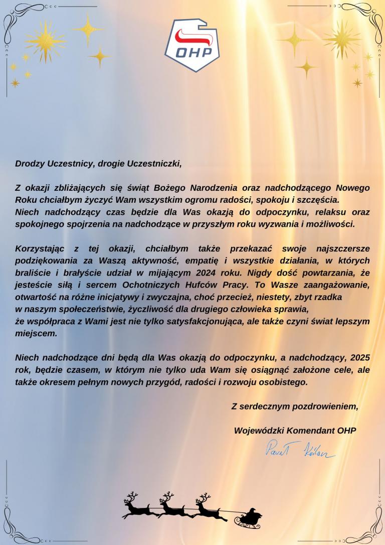 Życzenia Wojewódzkiego Komendanta OHP dla uczestników