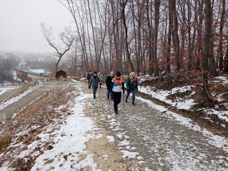 Zajęcia nordic walking w zimowym terenie